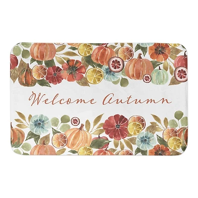 Welcome Autumn Watercolor Pumpkins Bath Mat