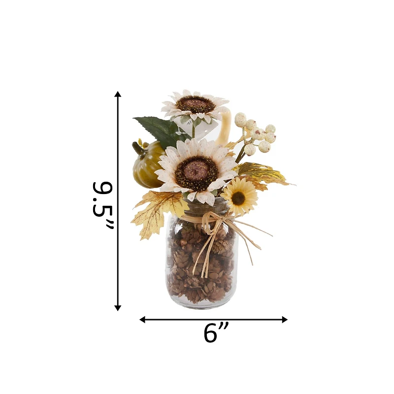 Flora Bunda® 9.5" Cream Sunflowers in Pinecone Jar