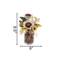 Flora Bunda® 9.5" Cream Sunflowers in Pinecone Jar