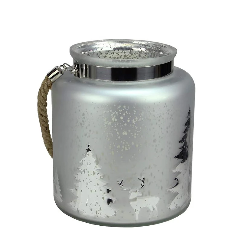 9.5" Reindeer & Tree Silhouette Pillar Candle Holder with Handle