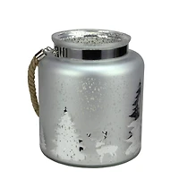 9.5" Reindeer & Tree Silhouette Pillar Candle Holder with Handle