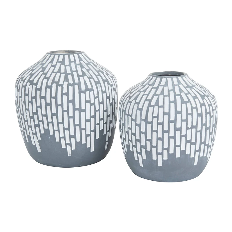 Set of 2 Grey Ceramic Modern Vases, 7" x 13" x 6"