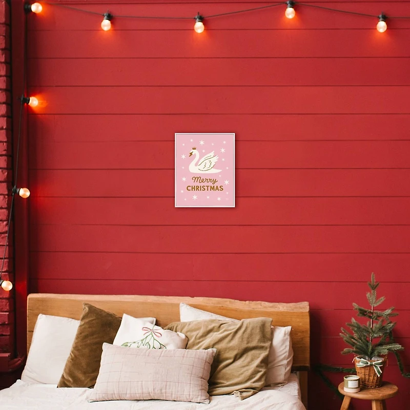 Stupell Industries Pink Swan Merry Christmas Framed Giclee Wall Art