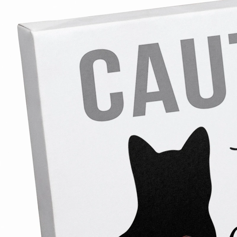 Caution Cat Snuggles Canvas Wall Art