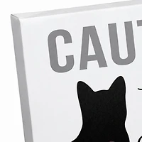 Caution Cat Snuggles Canvas Wall Art