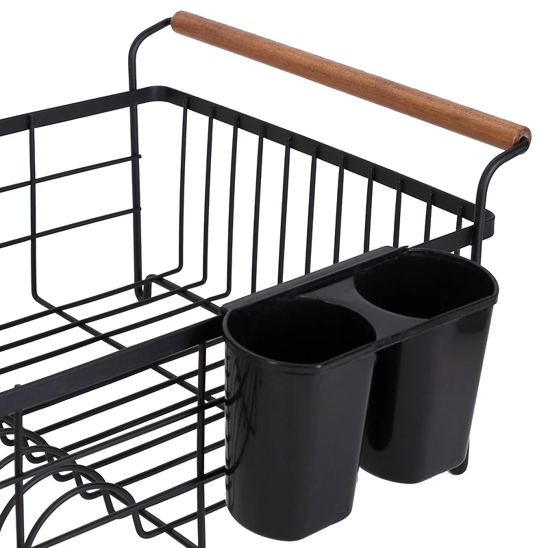 Kitchen Details Acacia Wood Black Drying Rack with Draining Tray