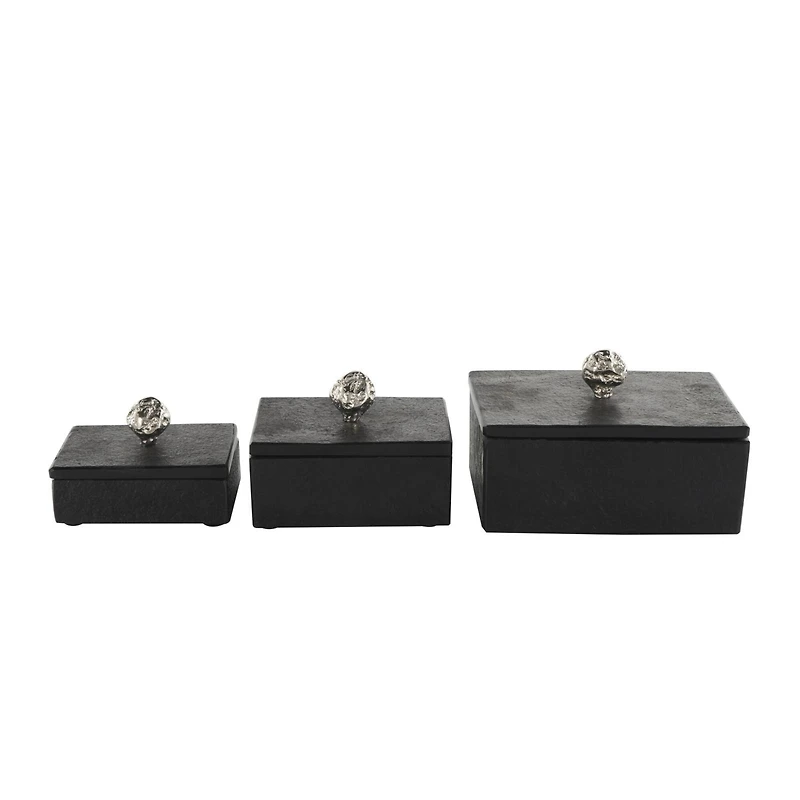 Black Marble Decorative Box with Textured Silver Aluminum Knobs, 3ct.