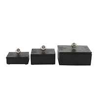 Black Marble Decorative Box with Textured Silver Aluminum Knobs, 3ct.