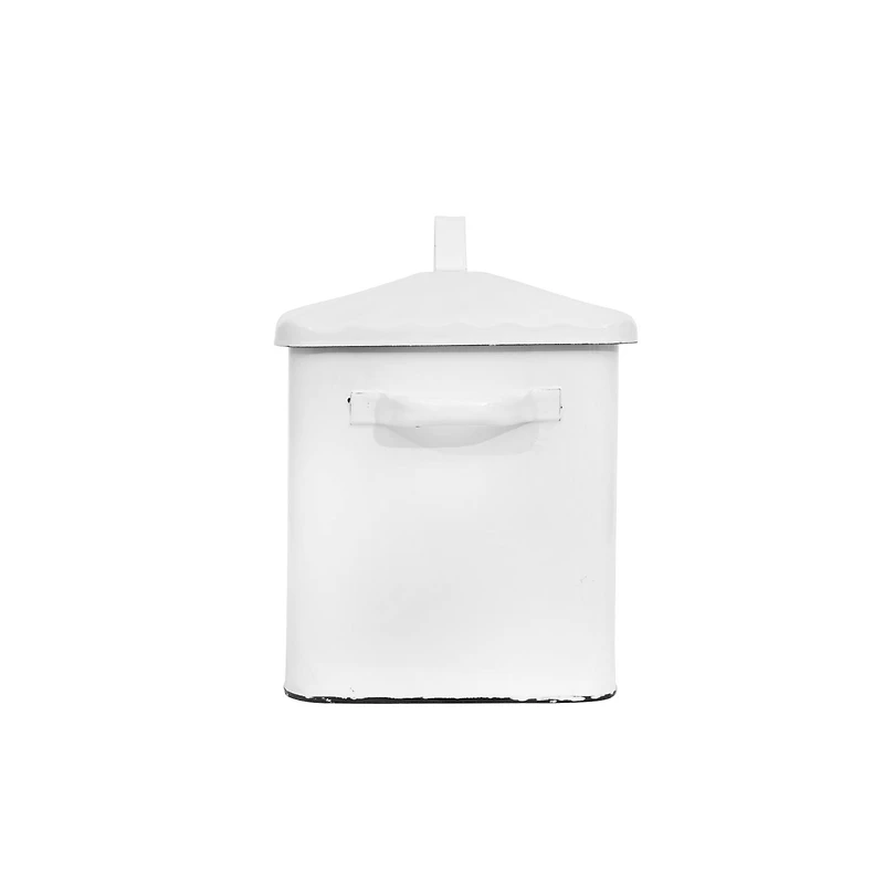 Hello Honey® 13.5" Enameled Metal Distressed White Bread Box with Lid