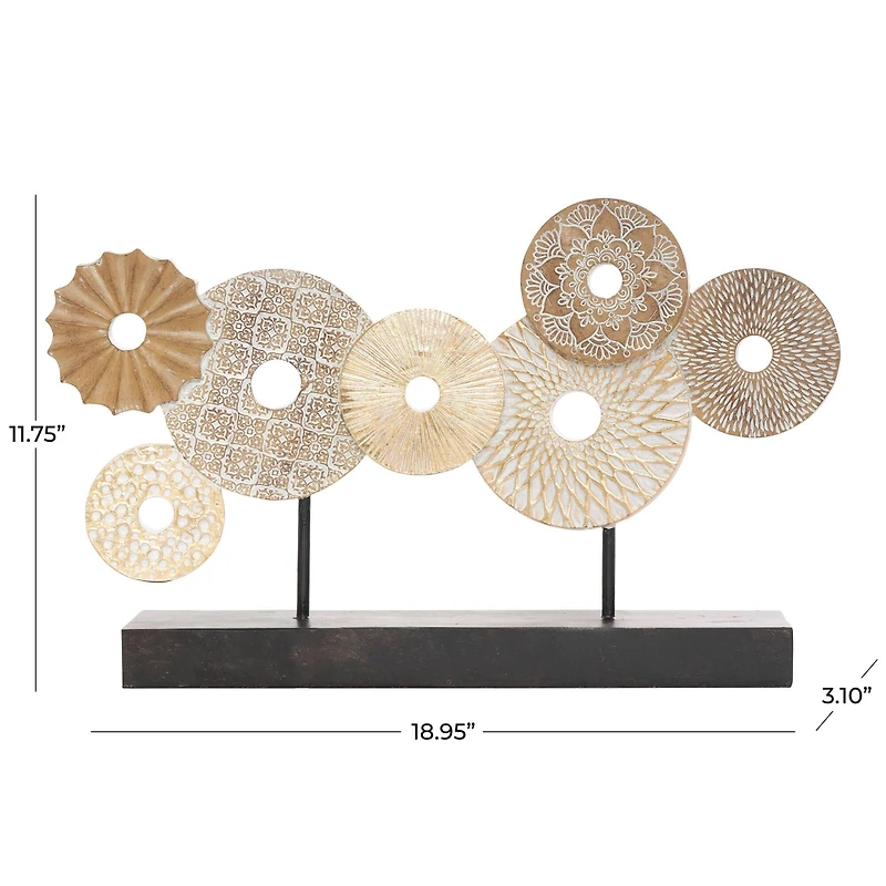 12" Beige Abstract Floral Circle Metal Sculpture Stand