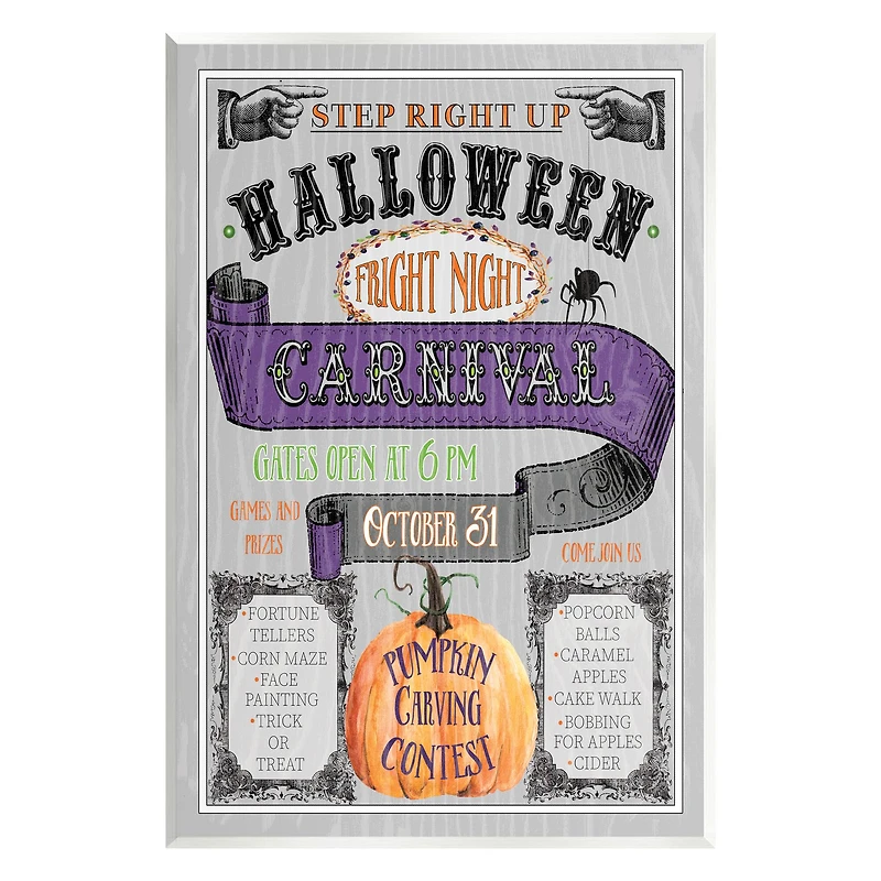 Stupell Industries Halloween Fright Night Carnival Sign Wall Plaque Art