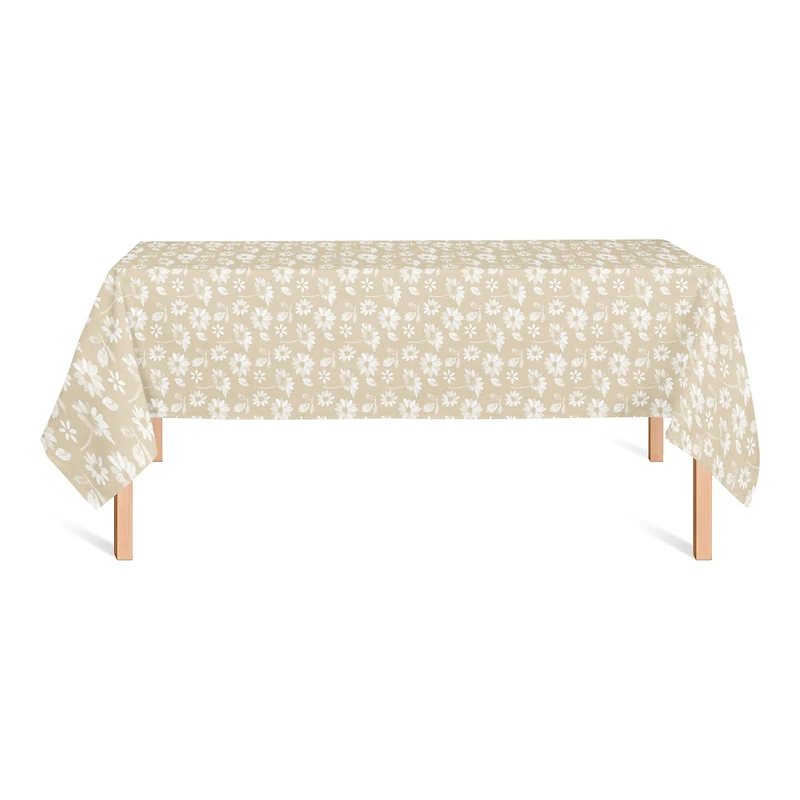 8.5ft. Tan & White Floral Tablecloth