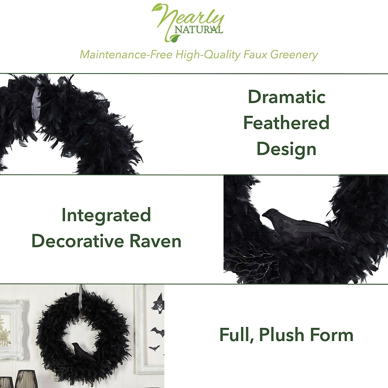 30" Halloween Raven Feather Wreath