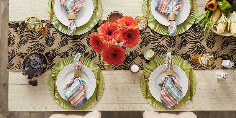 DII® Black Fern Print On Natural Jute Table Runner 14x72