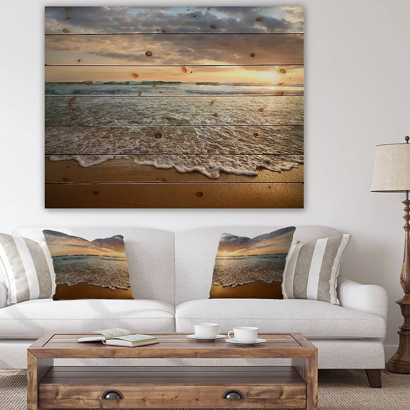 Designart - Bright Cloudy Sunset in Calm Ocean