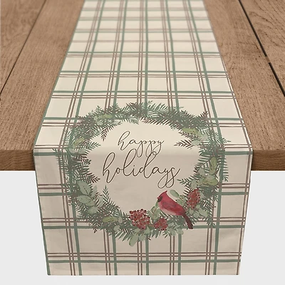 72" Happy Holidays Plaid Cotton Twill Runner