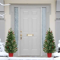 2 Pack 3.5ft. Pre-Lit Faux Cashmere Artificial Potted Christmas Tree, Warm White LED Lights