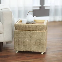 Household Essentials 18" Seagrass Rolling Wicker Storage Ottoman