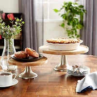 Brown Mango Wood & Metal Cake Stand Set