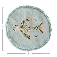 Hello Honey® 16" Light Green Embroidered Dove & Fringe Round Cotton Pillow Cover & Insert