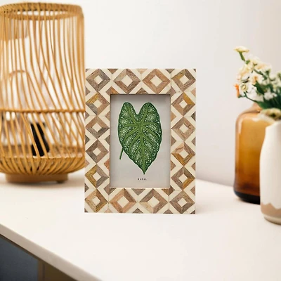 Hello Honey® Brown & Ivory Patterned Wood 4" x 6" Photo Frame