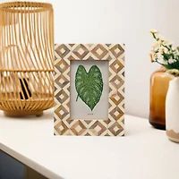 Hello Honey® Brown & Ivory Patterned Wood 4" x 6" Photo Frame