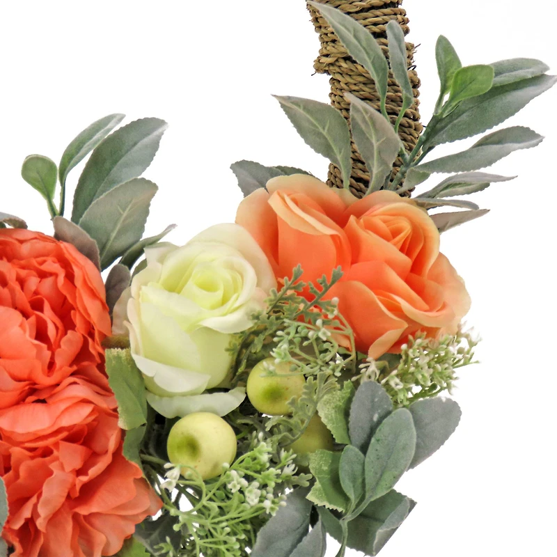 20" Spring Peony, Rose, & Lamb’s Ear Hoop Wreath