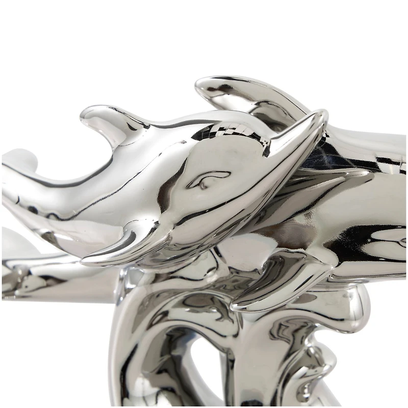 10" Silver Ceramic Dolphin Sculpture