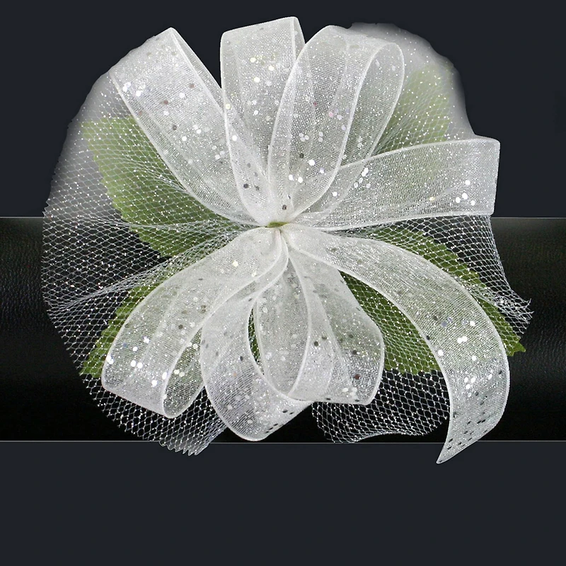 JAM Paper White Corsage Wristlet with Silver Sparkles