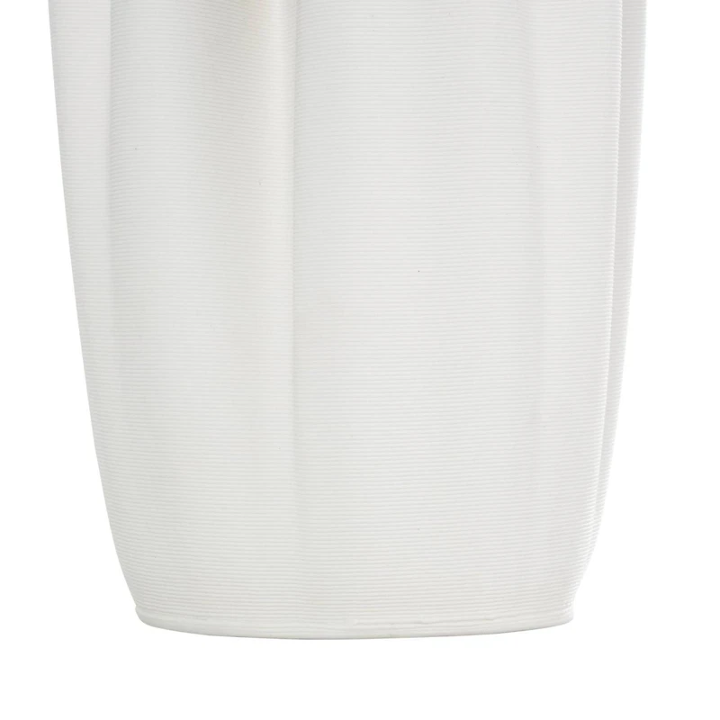 White Ceramic Abstract Ribbed Dimensional Folded Vase with Compact Wavy Rim