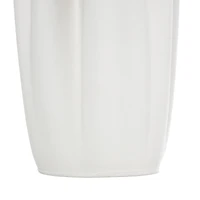 White Ceramic Abstract Ribbed Dimensional Folded Vase with Compact Wavy Rim