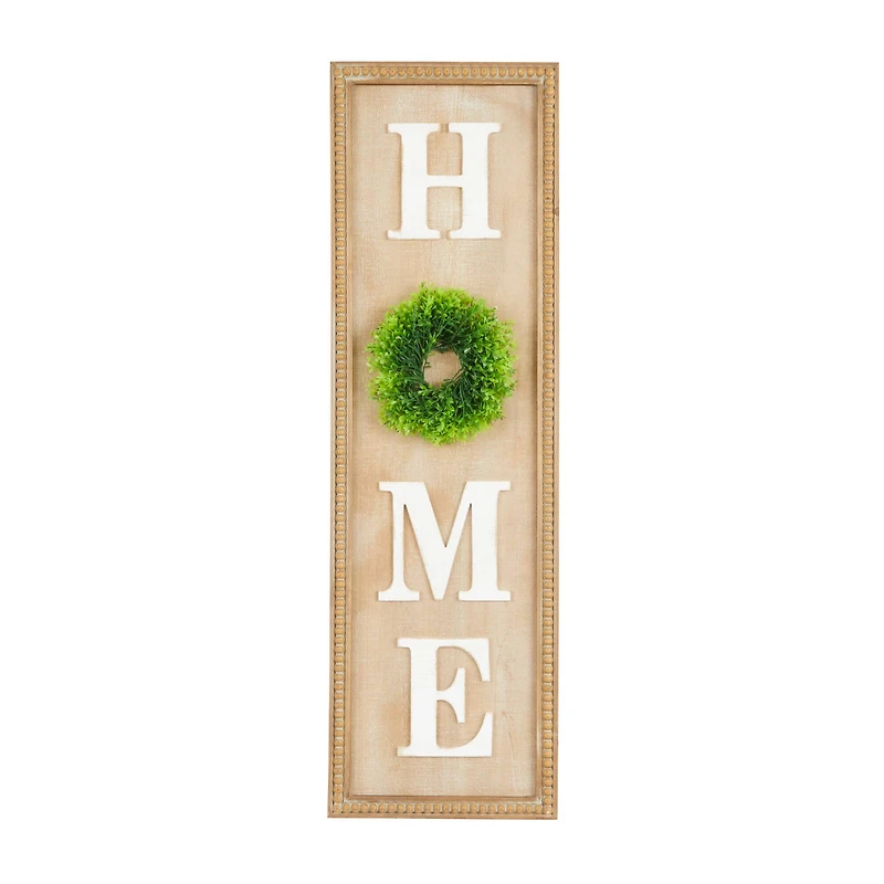 3.5ft. Light Brown Decorative Sign with Beaded Frame and Green Wreath