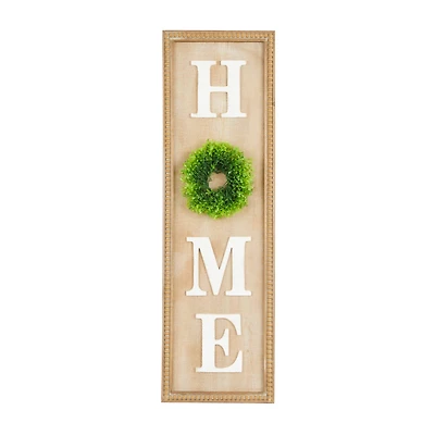 3.5ft. Light Brown Decorative Sign with Beaded Frame and Green Wreath