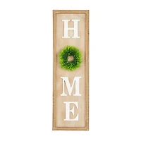 3.5ft. Light Brown Decorative Sign with Beaded Frame and Green Wreath