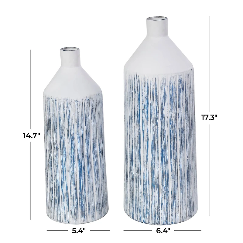 Blue & White Metal Brushed Vase Set