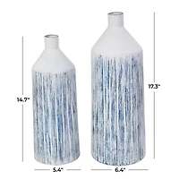 Blue & White Metal Brushed Vase Set