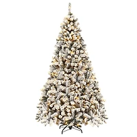 Costway 7.5ft. Pre-Lit Snow-Flocked Artificial Christmas Tree, Warm White LED Lights