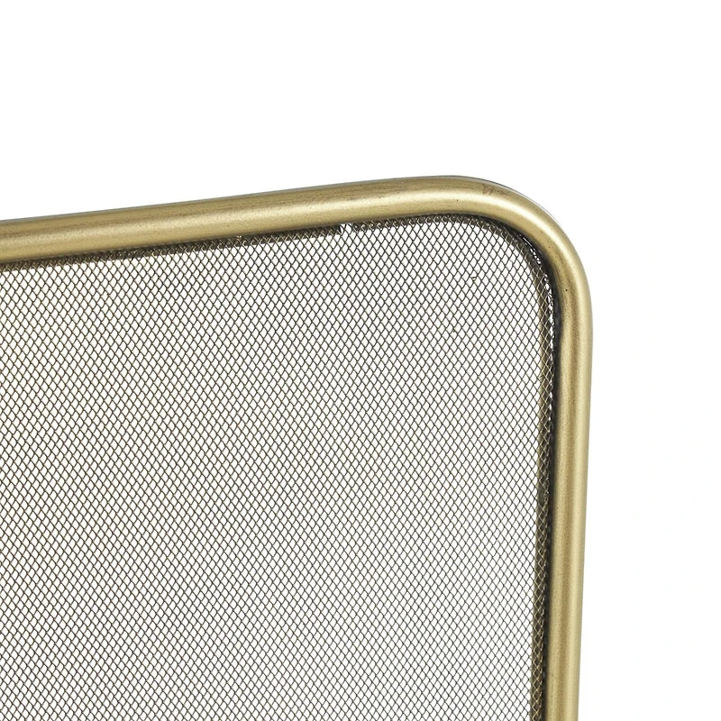 37.75" Gold Metal 1-Panel Living Room Fireplace Screen with Rounded Edges and Rectangular Base
