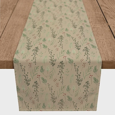72" Brown Holiday Greenery Cotton Twill Runner