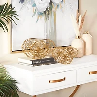 Set of 2 Gold Metal Contemporary Sculpture, 7" x 12" x 8"