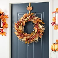 Glitzhome® 24" Fall Sorghum Wreath Includes a Black Metal Wreath Hanger