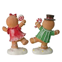 Set of 2 Glitter Dusted Boy and Girl Gingerbread Kids Tabletop Figures 6"