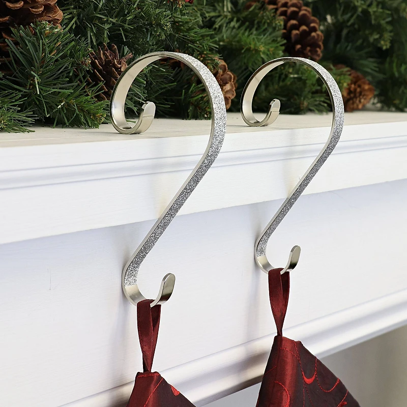 Haute Decor Stocking Scroll® Silver Glitter Stocking Holders
