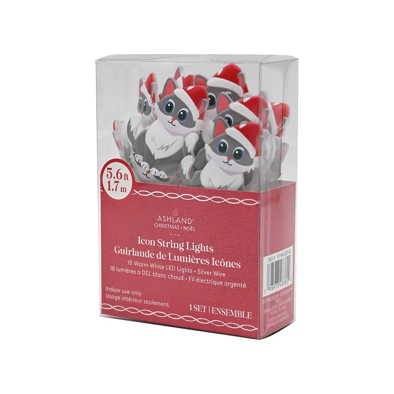 18ct. Warm White LED Gray Cat String Lights on Silver Wire by Ashland®