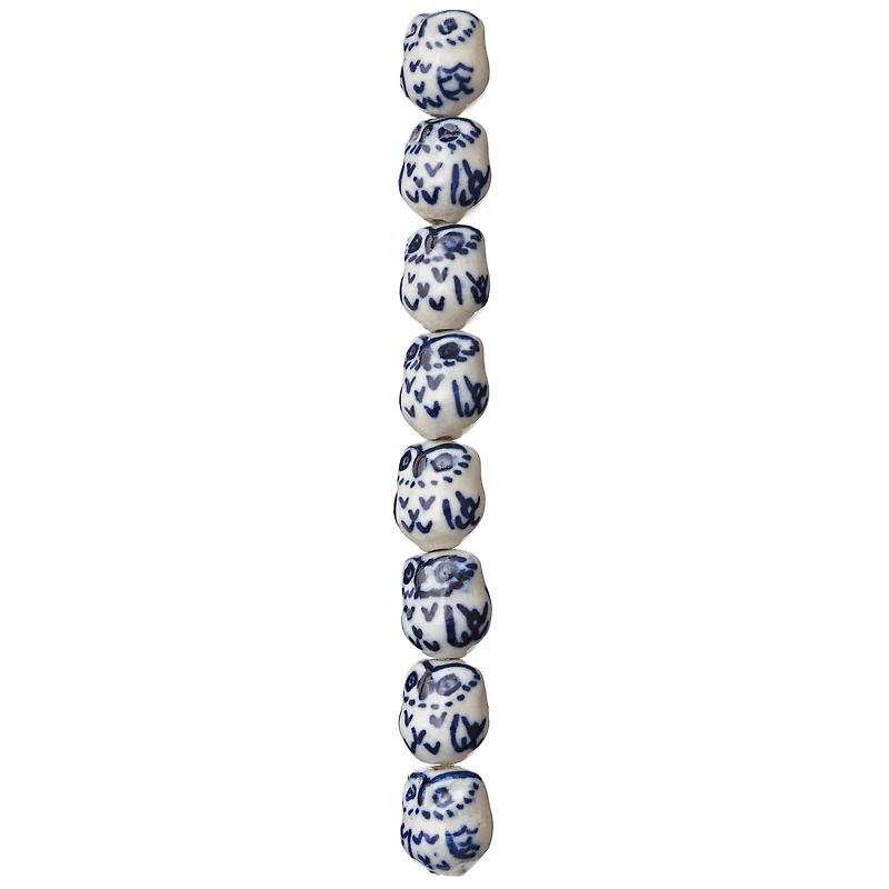 12 Packs: 8 ct. (96 total) Blue Owl Ceramic Beads, 16mm by Bead Landing™