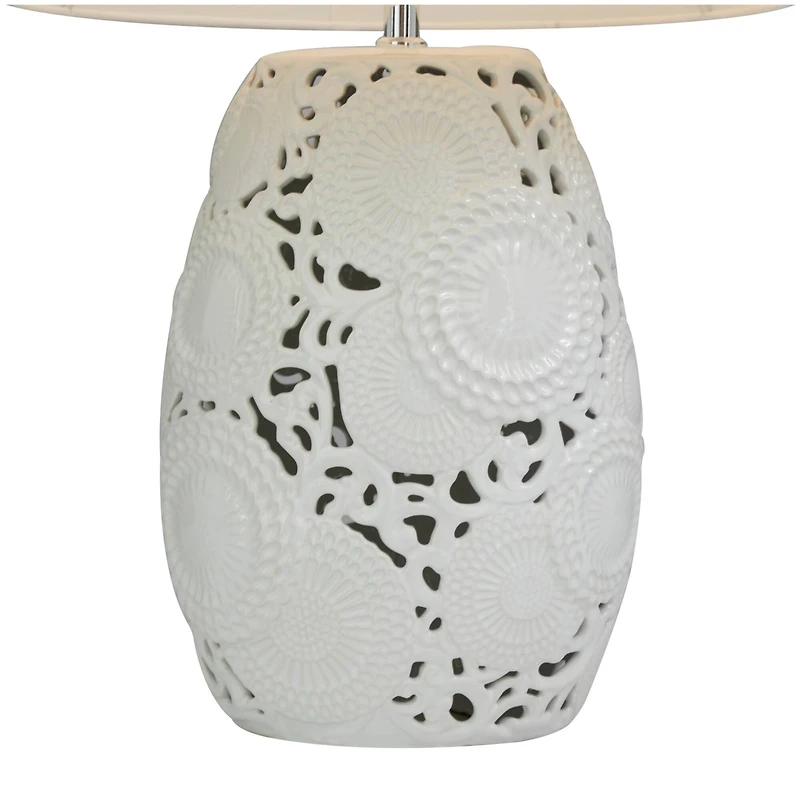 White Ceramic Cutout Floral Table Lamp 14" x 14" x 23"