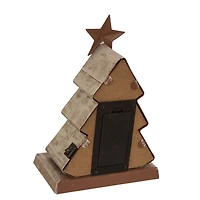 Glitzhome® 8" Marquee LED Christmas Tree & Star Wooden & Metal Stocking Holder Set