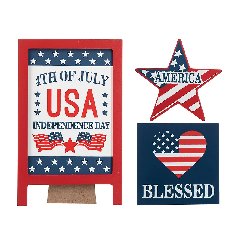 Glitzhome® Patriotic Americana Tabletop Sign Set