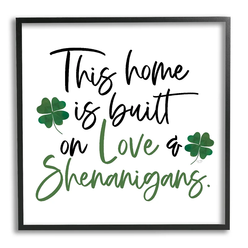Stupell Industries Love & Shenanigans Lucky Green Clover Calligraphy Quote Framed Giclee Art