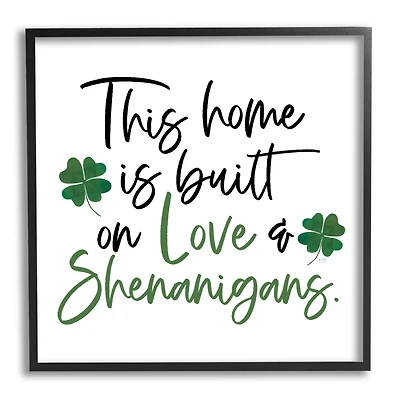 Stupell Industries Love & Shenanigans Lucky Green Clover Calligraphy Quote Framed Giclee Art